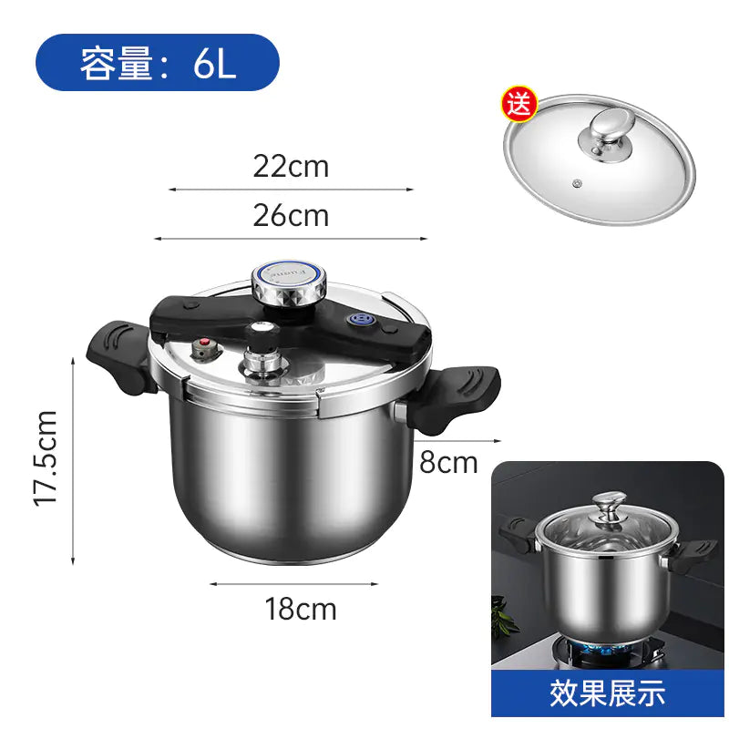 Pressure cooker 6L for induction and gas stoves with stainless steel finish and safety features