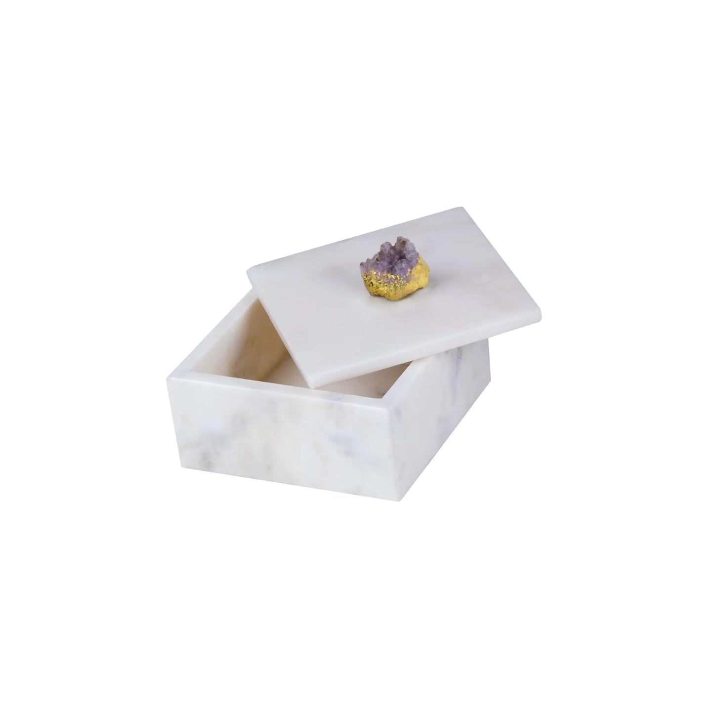 Elegant marble box with lid used for storing precious keepsakes and jewelry, featuring a white marble design and agate knob.