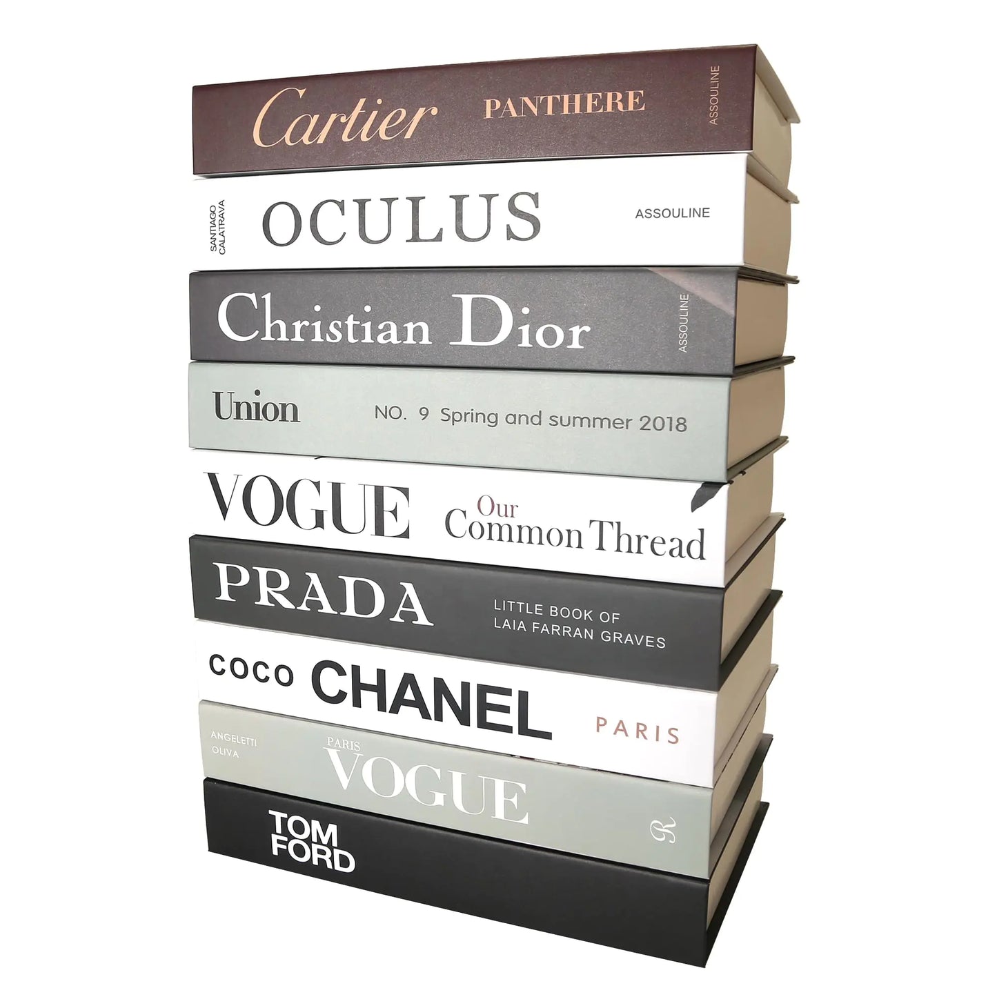 Decorative books - SPShadow 9 Pcs Faux Book Set stacked display featuring iconic fashion book titles.