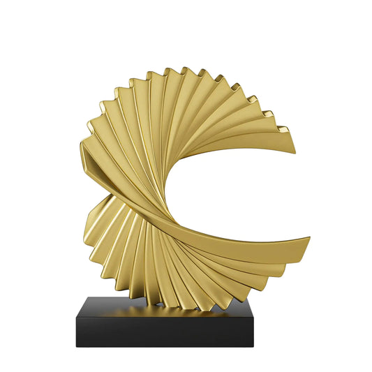 Gold abstract statue showcasing a unique ocean wave design, perfect for modern home decor accents.