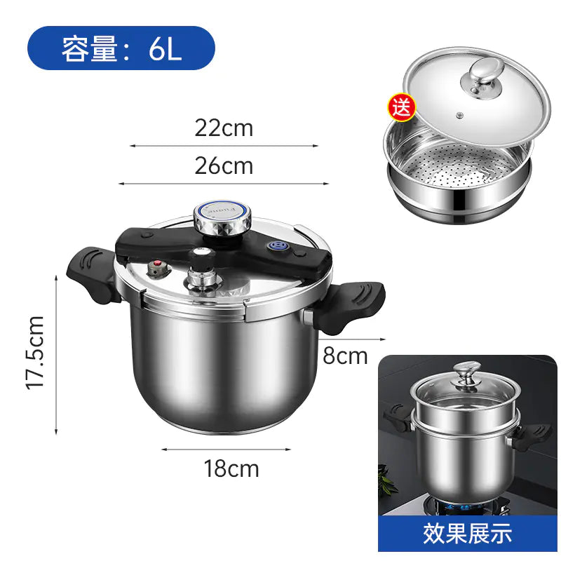 Pressure cooker 6L for induction and gas stoves with stainless steel finish and safety features