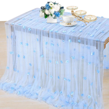 Lace Table Cloth - LuoluoHouse in blue with floral embellishments for elegant birthday decor.