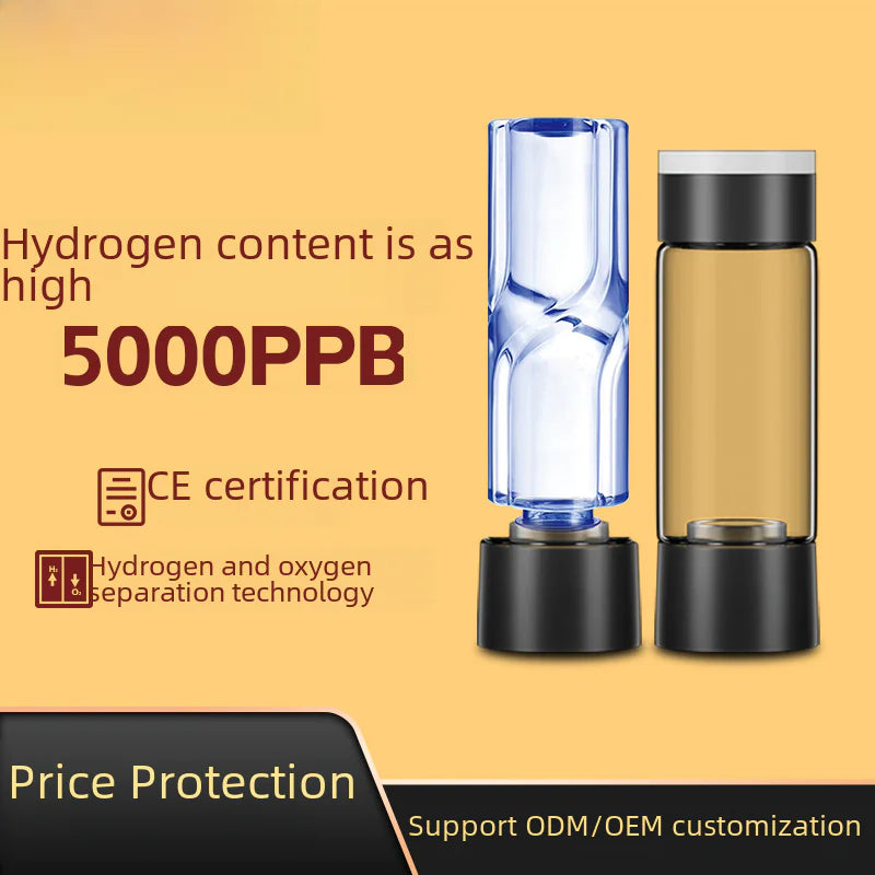 Hydrogen Water Cup showcasing high hydrogen content of 5000PPB and advanced technology for hydrogen-rich water.
