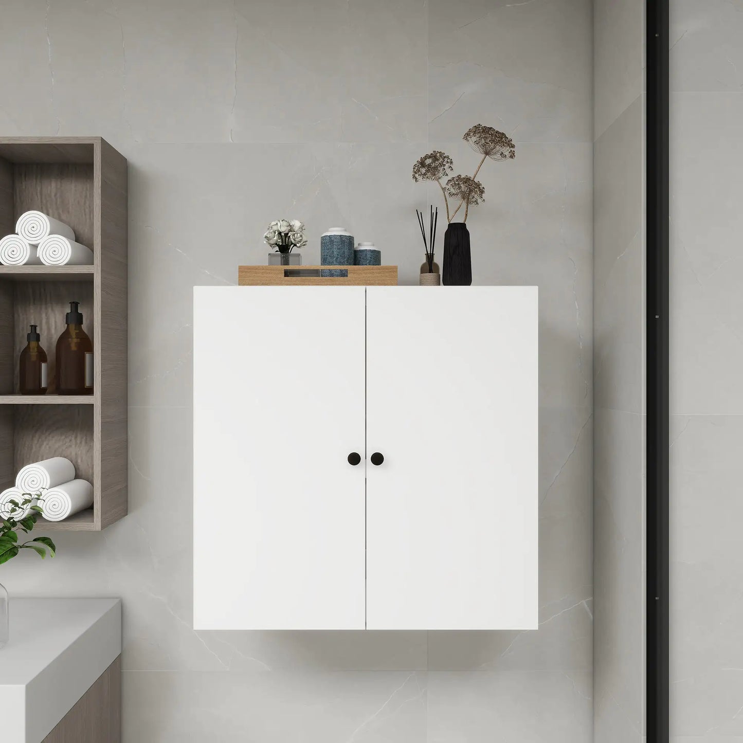 Wooden Closet System Modular With 2 Doors Shelves Wall Mount