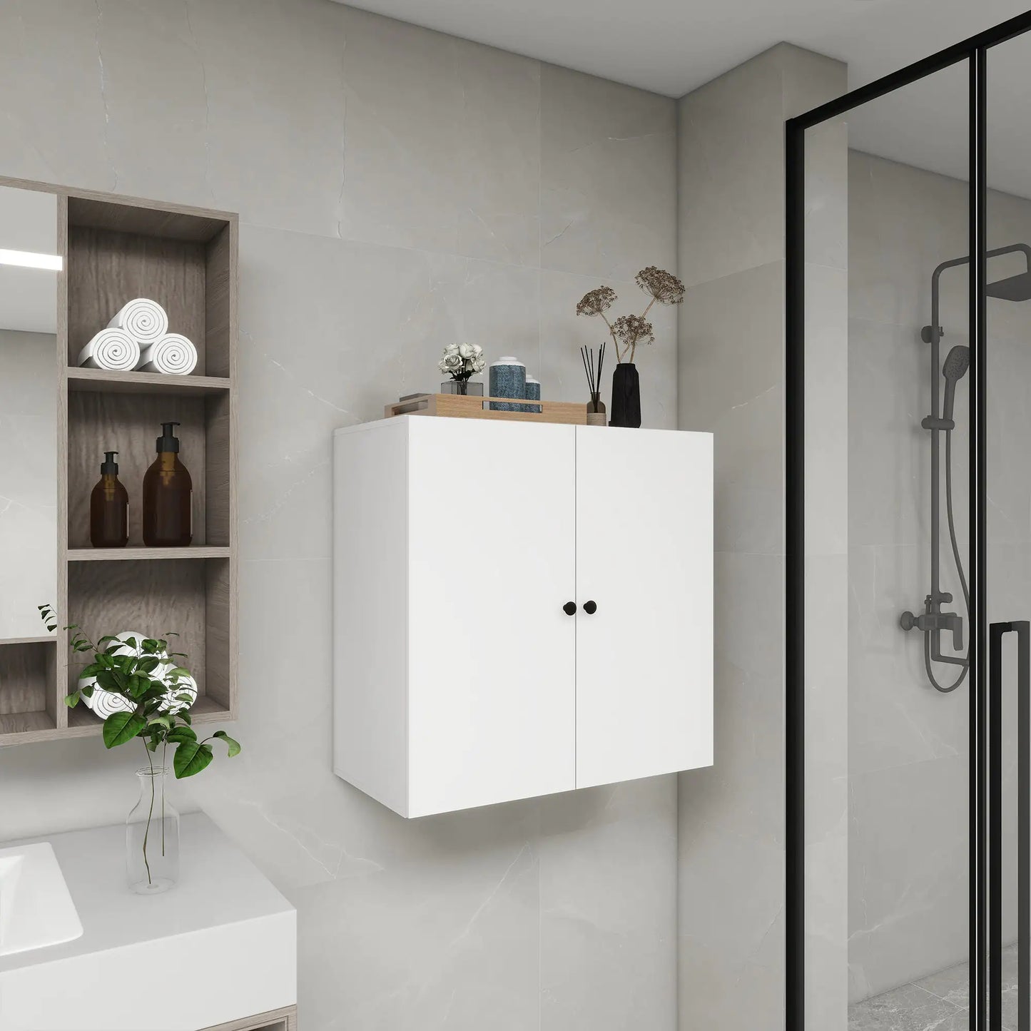 Wooden Closet System Modular With 2 Doors Shelves Wall Mount