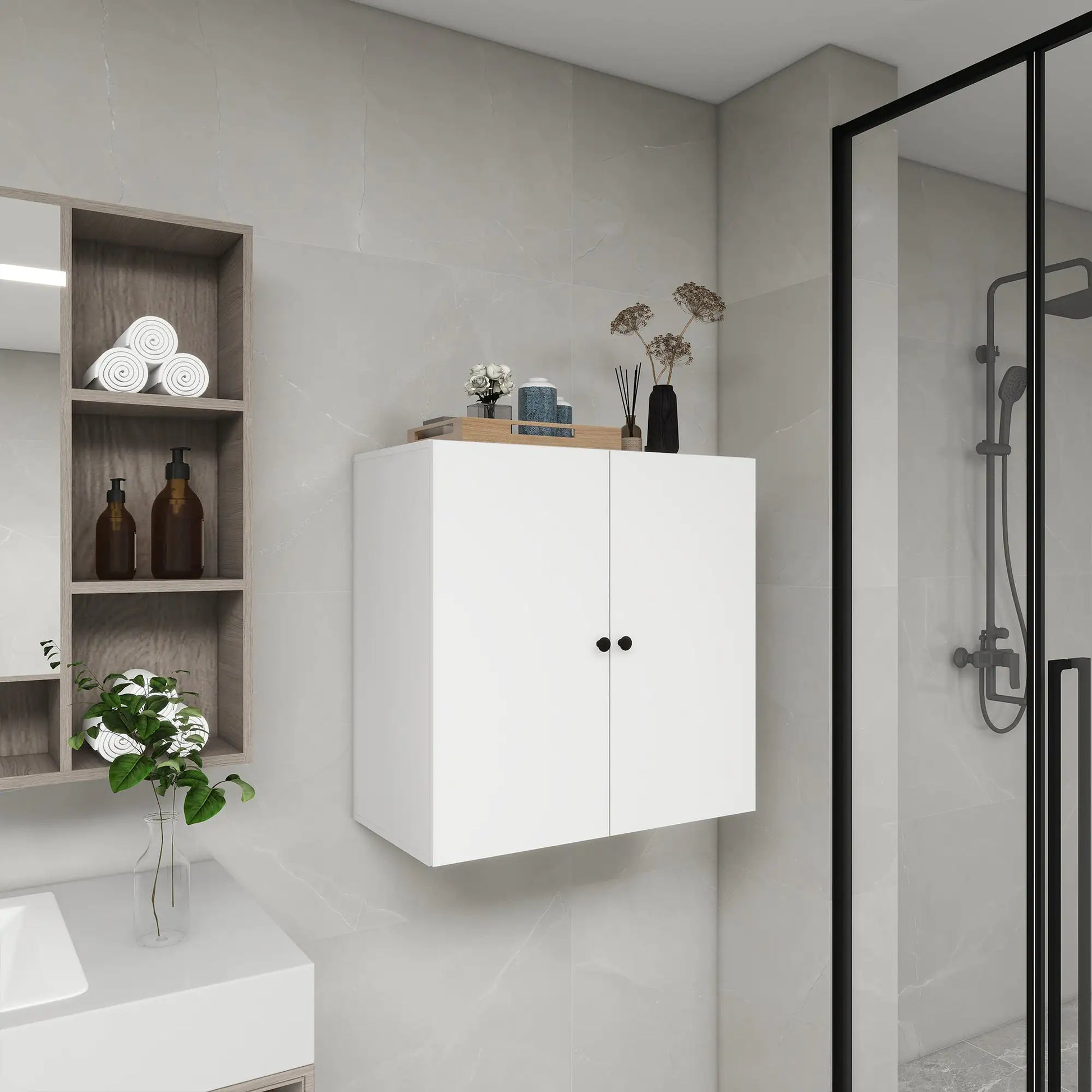 Wooden Closet System Modular With 2 Doors Shelves Wall Mount